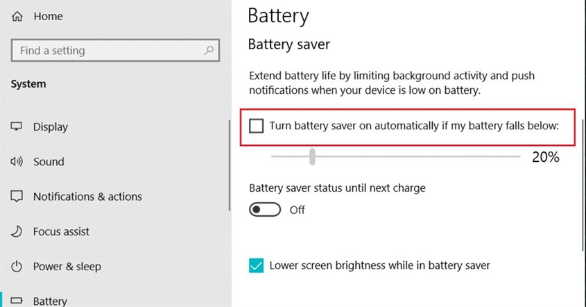 Battery saver status until next charge Battery saver status until next charge