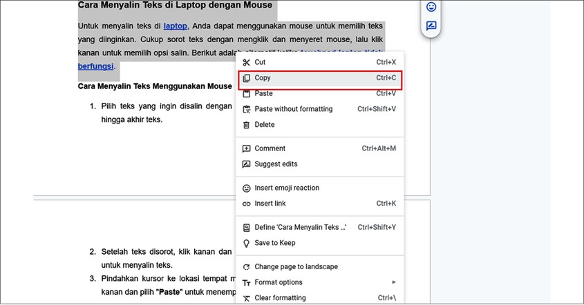 Cara Menyalin Teks di Laptop dengan Mouse