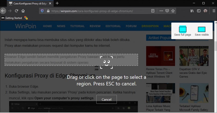 Screenshot Panjang di Browser Mozilla Firefox