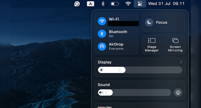 Cara Meredupkan Cahaya Layar Laptop lewat Control Center