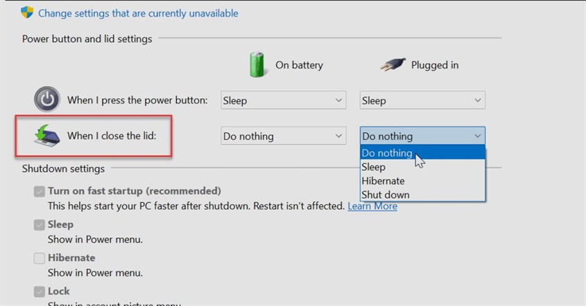 Lid Close Action Lid Close Action