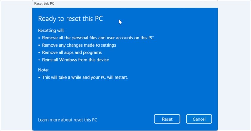 Factory reset Windows 11