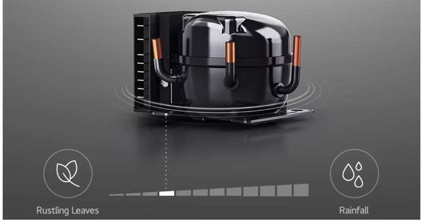 Salah satu fitur kompresor kulkas LG, BC Series, yaitu very low noise (setara dengan daun gugur hingga rintik air hujan).