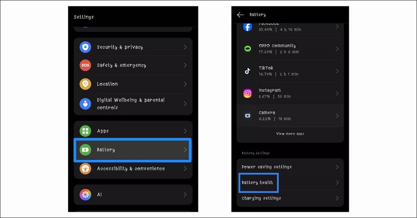 Tampilan menu pengaturan OPPO
