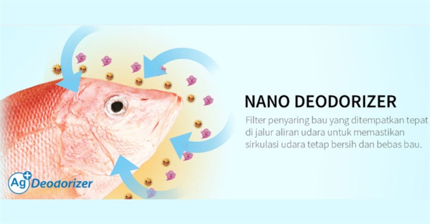 Fitur nano deodorizer pada kulkas Sharp, menghilangkan bau amis dari ikan. Fitur nano deodorizer pada kulkas Sharp, menghilangkan bau amis dari ikan.