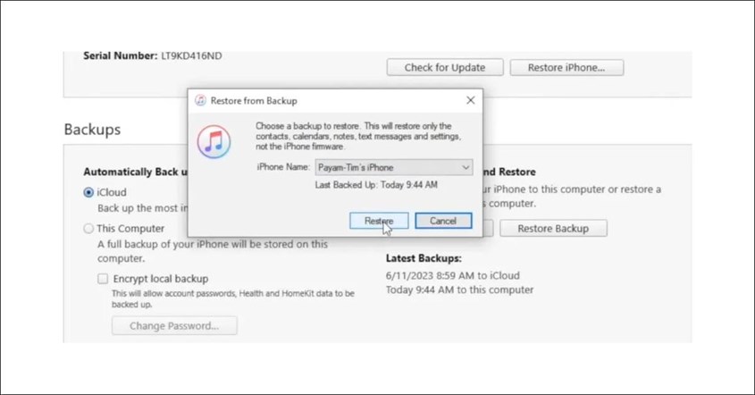 Restore dari Backup iTunes