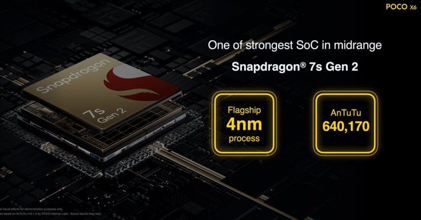 Prosesor Snapdragon 7s Gen 2 yang dibenamkan pada HP POCO. Prosesor Snapdragon 7s Gen 2 yang dibenamkan pada HP POCO.