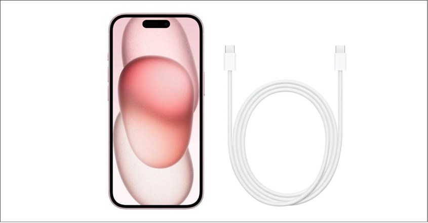 Spesifikasi iPhone 15, yang tampil dengan kabel berwarna putih. Spesifikasi iPhone 15, yang tampil dengan kabel berwarna putih.