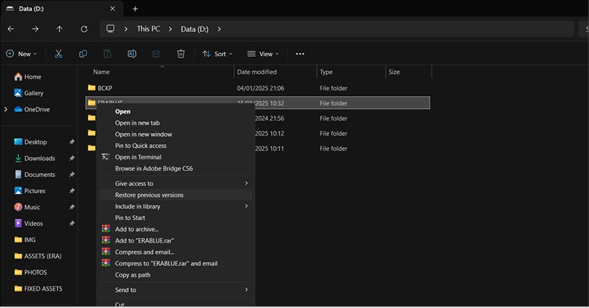 Mengembalikan File yang Terhapus Menggunakan Fitur Restore Previous Versions