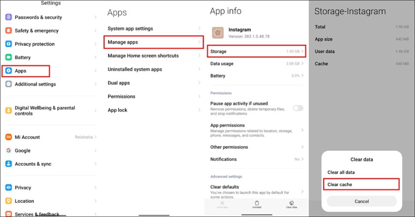 Bersihkan Cache Aplikasi Secara Manual di Pengaturan