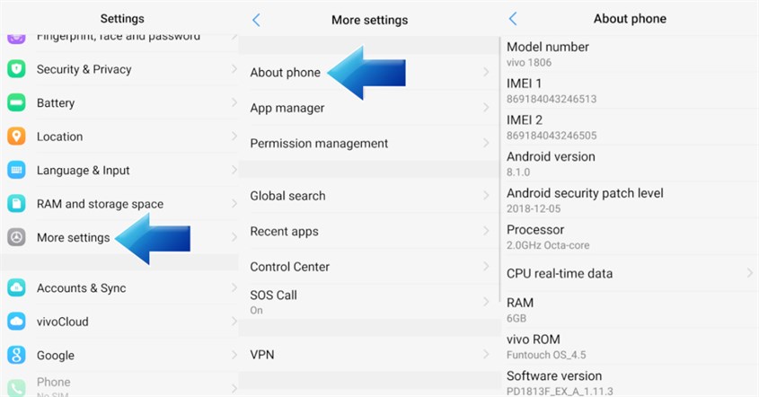 Cek Tipe HP vivo Lewat Pengaturan