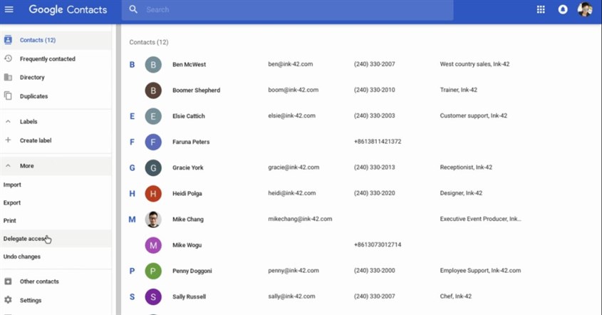 Ilustrasi menu Contacts di Google.