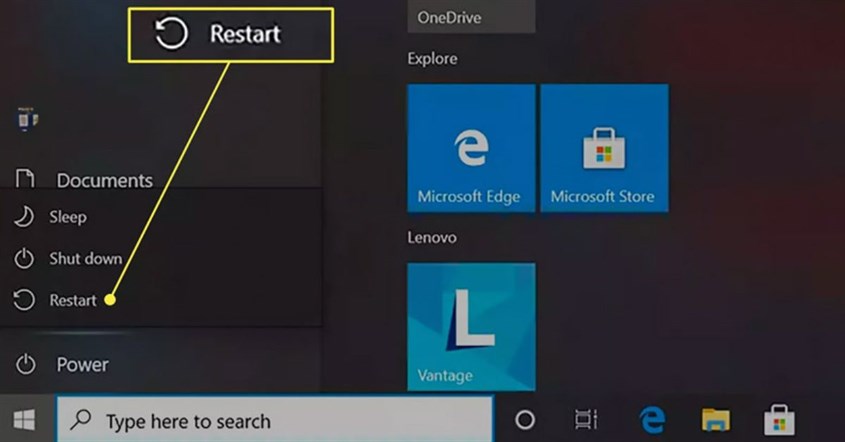 Restart Laptop via Start Menu (Windows)