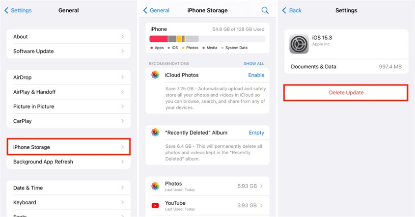 Tampilan cara membatalkan update ios