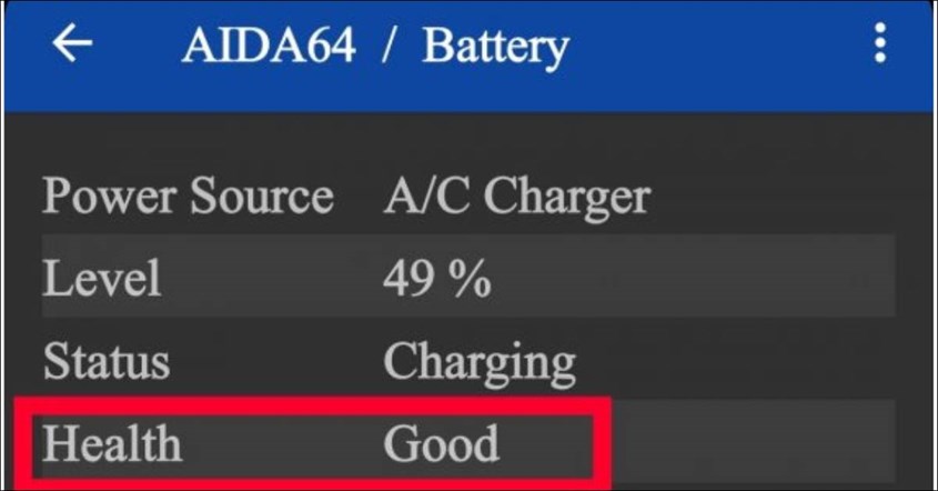 Hasil cek kesehatan baterai HP