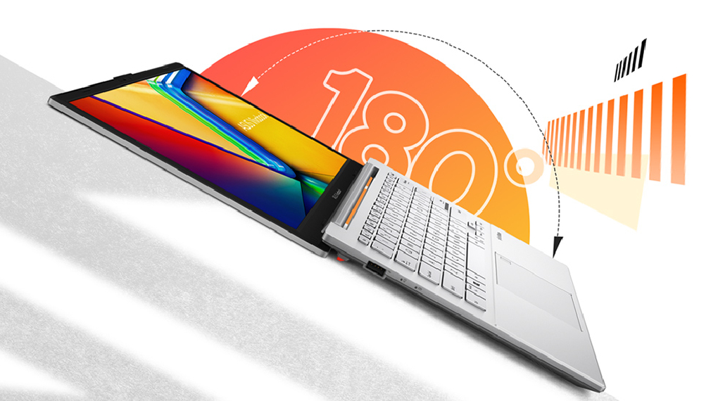 Kemampuan Membuka Hingga 180° - Laptop Asus Vivobook Go 14 Ryzen3-7320U/8GB/512GB/OPI/Win11 (E1404FA-FHD352) SILVER Kemampuan Membuka Hingga 180° - Laptop Asus Vivobook Go 14 Ryzen3-7320U/8GB/512GB/OPI/Win11 (E1404FA-FHD352) SILVER