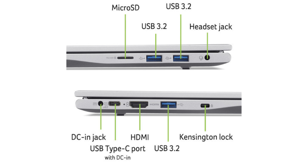 Konektivitas Lengkap - Laptop Acer Aspire Lite Intel N100/8GB/512GB/Win1(AL14-31P-C0G4) Silver