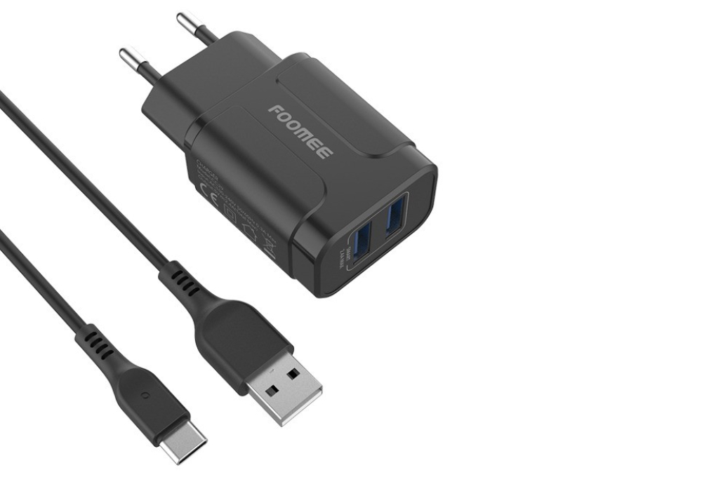 Charger Type C Dual Port 10.5W 1m Foomee CC05s BLACK
