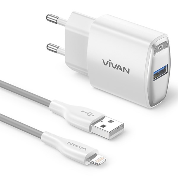 Charger Lightning 1 Port QC3.0 18W 1m Vivan Power Oval 3L White