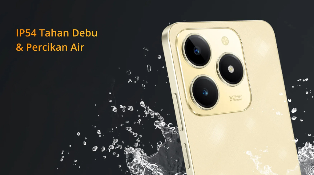 Teknologi tahan air dan debu - Smartphone Realme C61 8GB/128GB DARK GREEN Teknologi tahan air dan debu - Smartphone Realme C61 8GB/128GB DARK GREEN